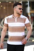 Erkek Yakalı Fermuarlı çift Renk Kısa Kollu T-shirt resmi